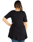 Elbow Sleeve Henley Plus Size Tunic Top