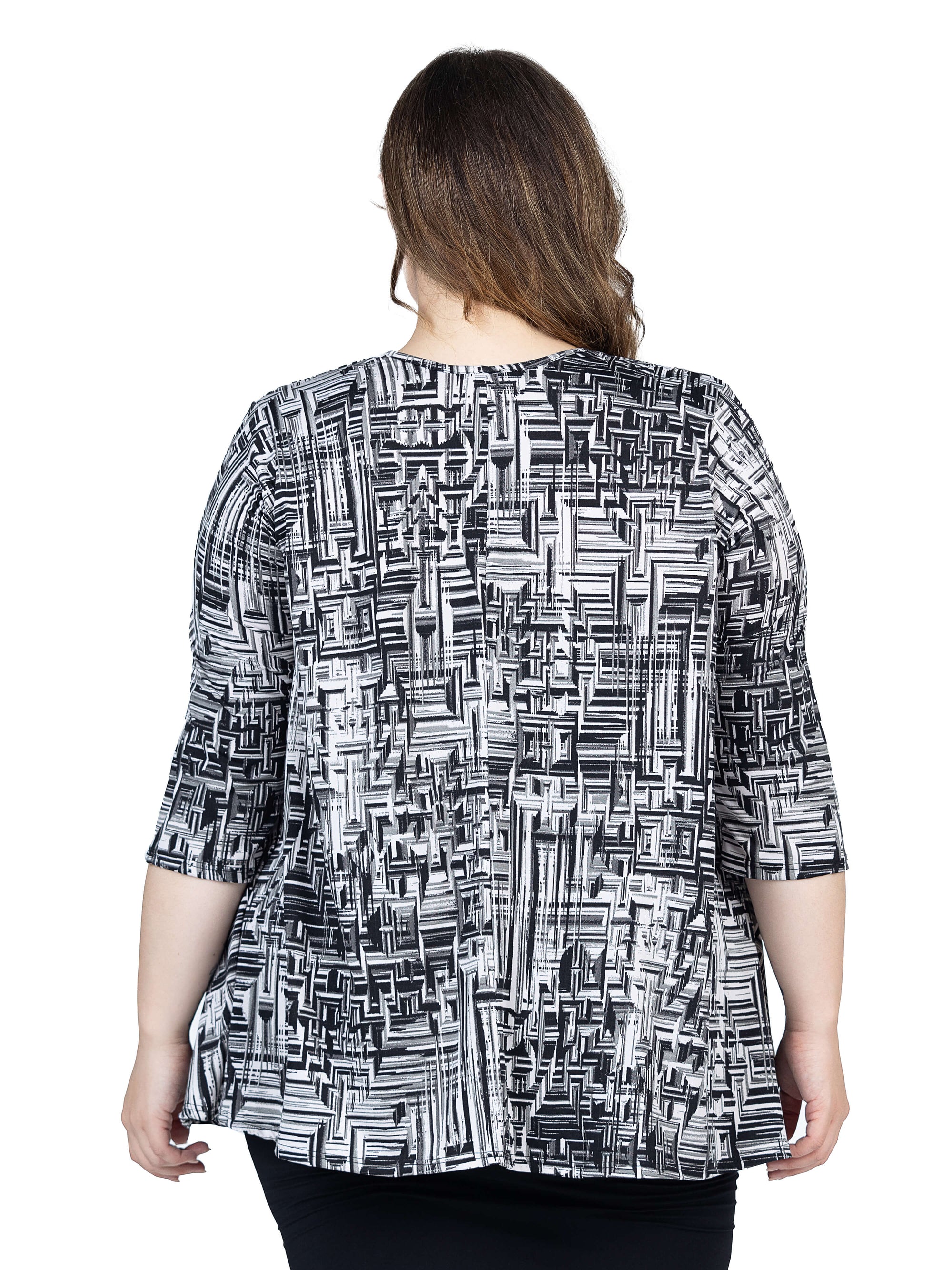 Black Print Plus Size Elbow Length Sleeve Open Cardigan