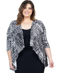 Black Print Plus Size Elbow Length Sleeve Open Cardigan
