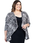 Black Print Plus Size Elbow Length Sleeve Open Cardigan