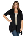Elbow Length Sleeve Open Front Plus Size Cardigan