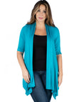 Elbow Length Sleeve Open Front Plus Size Cardigan