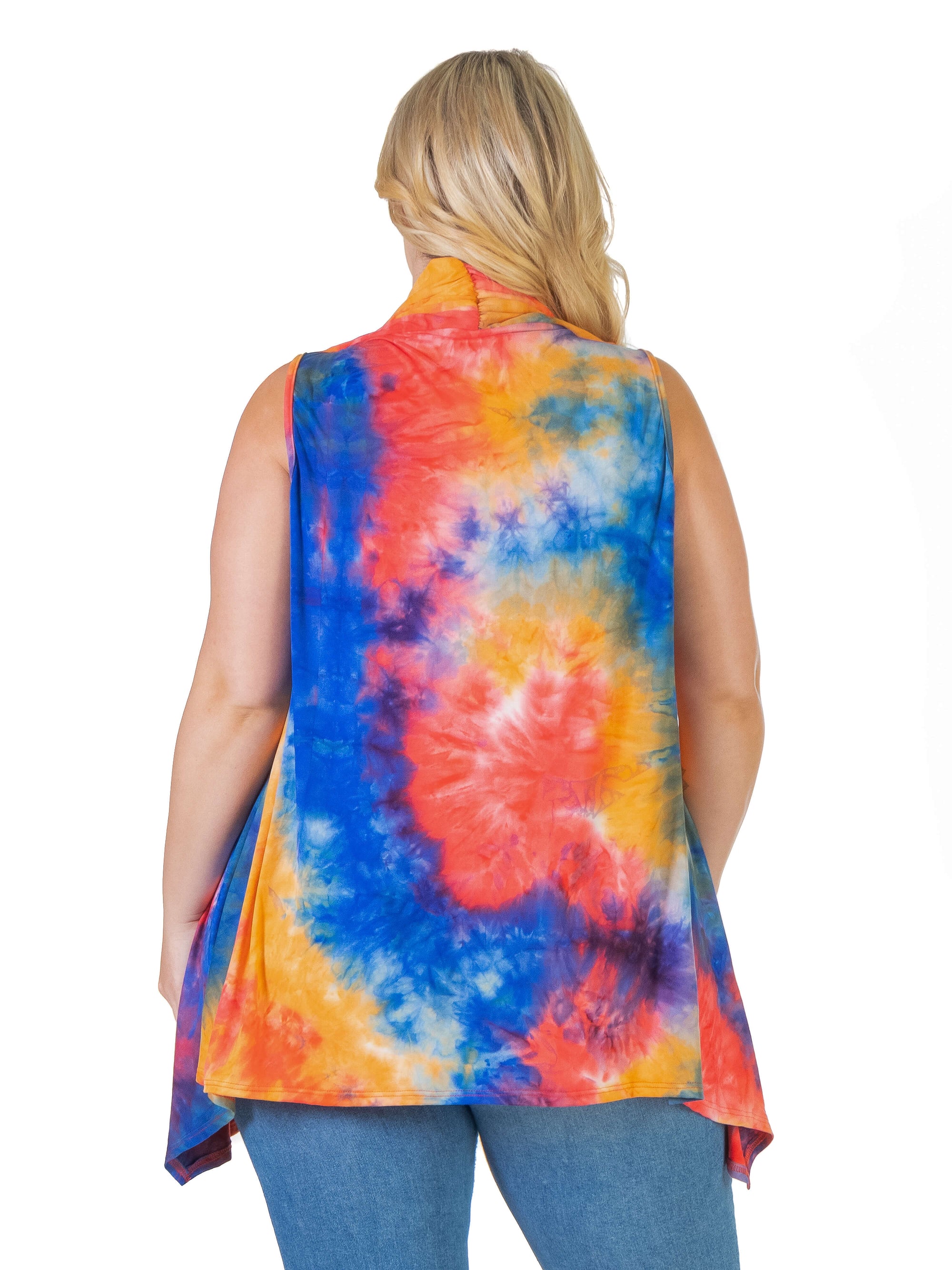 Orange Tie Dye Plus Size Open Front Shrug Vest