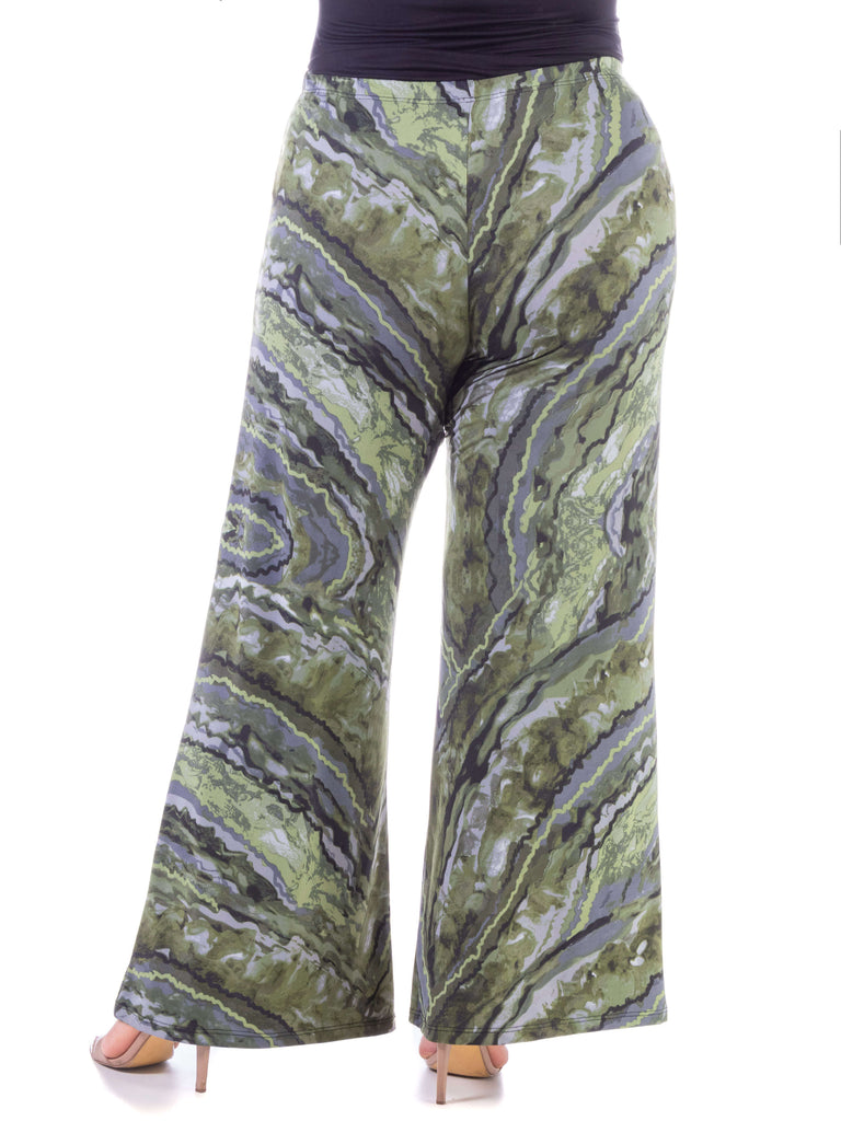 Sage Green Print Elastic Waist Plus Size Palazzo Pants