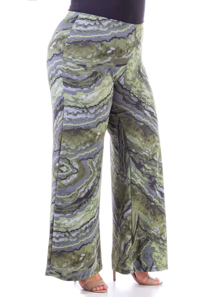 Sage Green Print Elastic Waist Plus Size Palazzo Pants