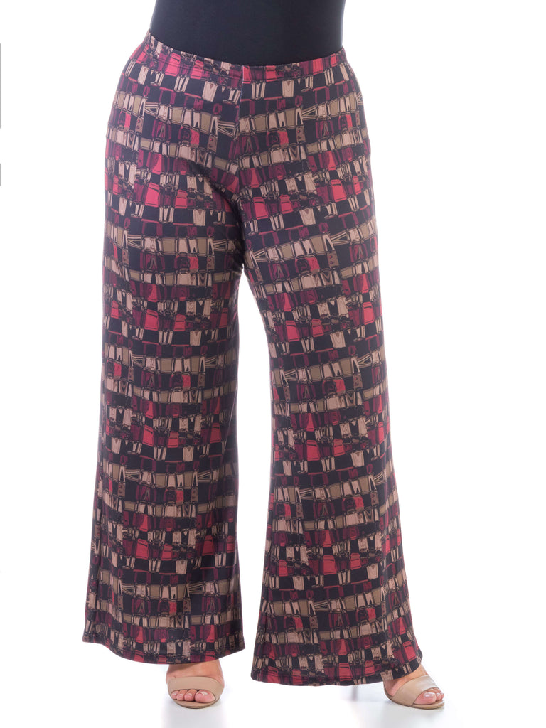 Red Print Elastic Waist Plus Size Palazzo Pants