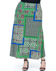 Green Scarf Print Plus Size  Elastic Waist Ankle Length Comfortable Maxi Skirt