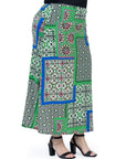 Green Scarf Print Plus Size  Elastic Waist Ankle Length Comfortable Maxi Skirt