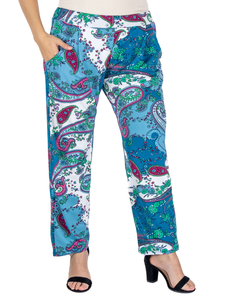 Paisley Stretch Waist Plus Size Trouser Pants Pockets