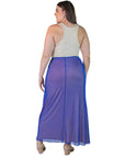 Plus Size Solid Color Sheer Overlay Elastic Waist Dressy Maxi Skirt