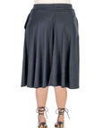 Elastic Waist Pleated Pocket Plus Size Midi Skirt