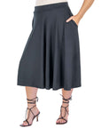 Elastic Waist Pleated Pocket Plus Size Midi Skirt
