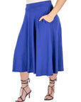 Elastic Waist Pleated Pocket Plus Size Midi Skirt