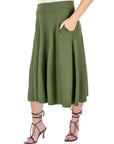Elastic Waist Pleated Pocket Plus Size Midi Skirt