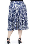 Plus Size Navy Geometric Print Pleated Midi Skirt With Pockets