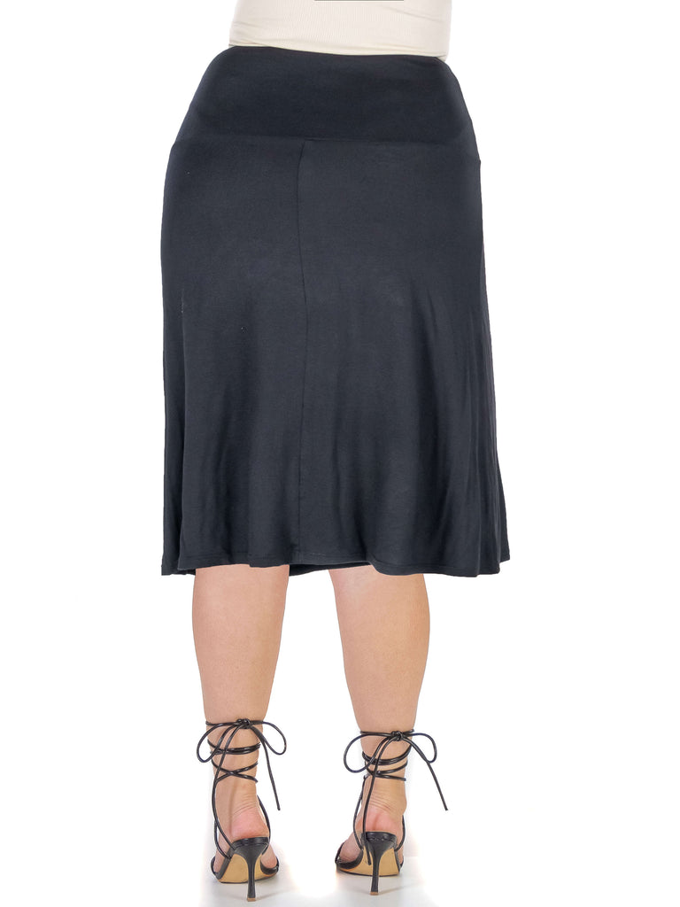 A Line Elastic Waist Knee Length Plus size Skirt