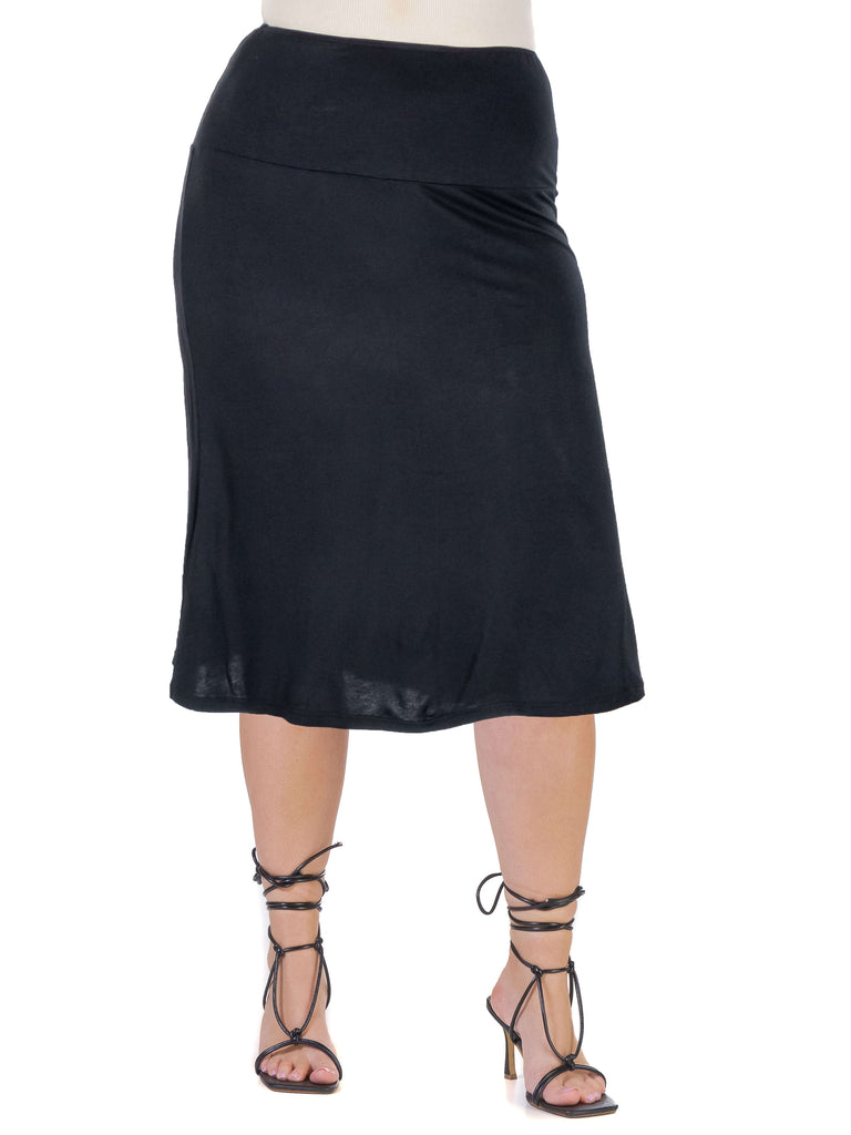 A Line Elastic Waist Knee Length Plus size Skirt