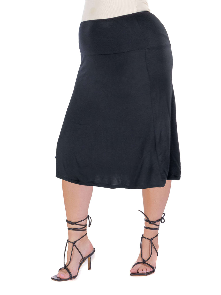 A Line Elastic Waist Knee Length Plus size Skirt