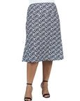Plus Size Black Geometric Print Comfortable Elastic Waist Knee Length Skirt