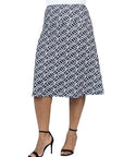 Plus Size Black Geometric Print Comfortable Elastic Waist Knee Length Skirt