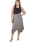 Plus Size Solid Color Knee Length Elastic Waist Handkerchief Skirt