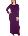 Long Sleeve Side Slit Fitted Plus Size Maxi Dress
