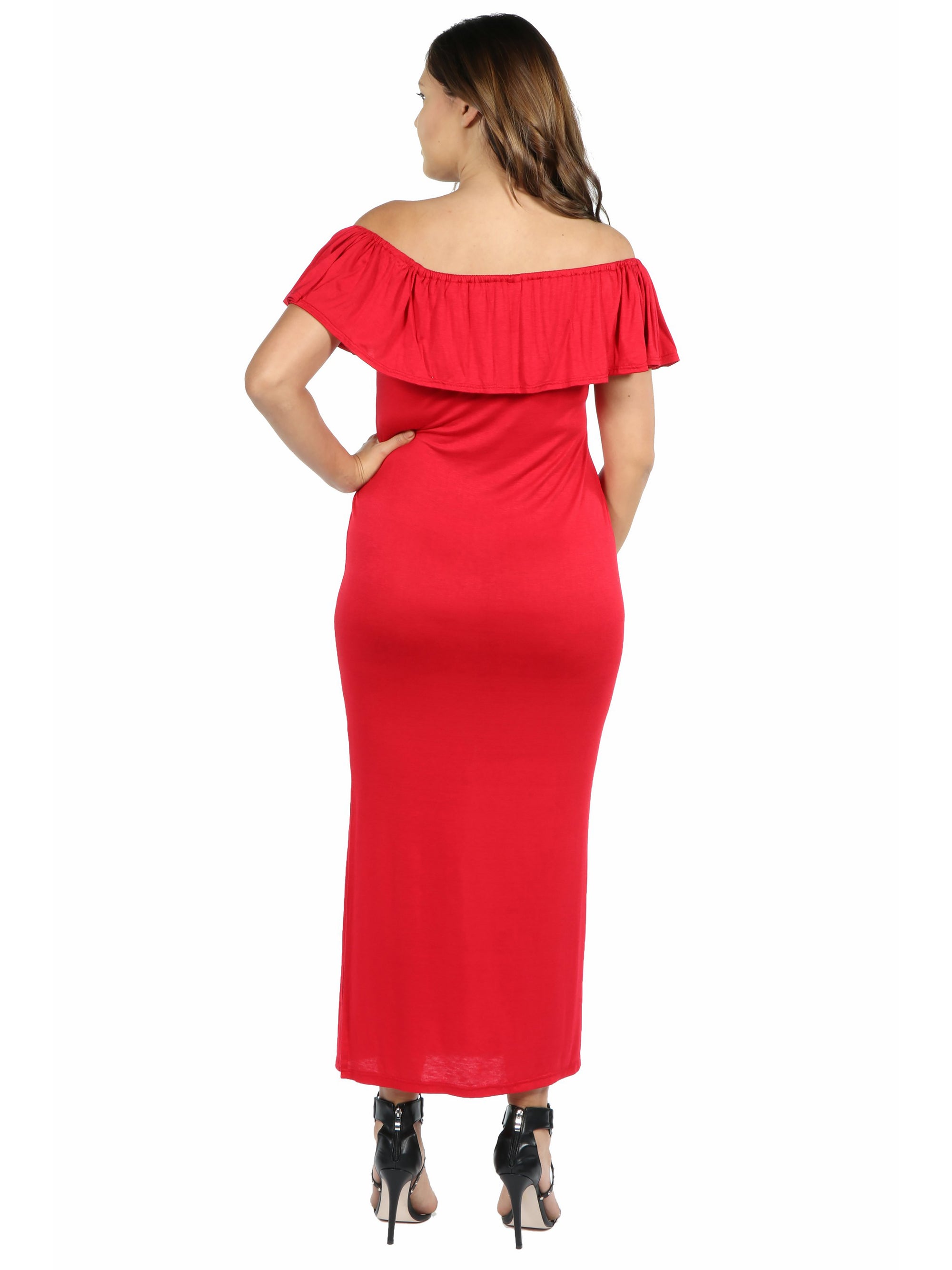 Ruffle Off The Shoulder Plus Size Maxi Dress