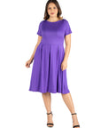 Short Sleeve Plus Size  Midi Skater Dress With Pockets