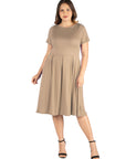 Short Sleeve Plus Size  Midi Skater Dress With Pockets