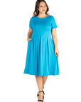 Short Sleeve Plus Size  Midi Skater Dress With Pockets
