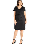 Short Sleeve V Neck Plus Size Faux Wrap Dress