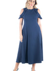 Ruffle Cold Shoulder A Line Plus Size Maxi Dress