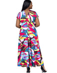 Plus Size Floral Print V Neck Empire Waist Kimono Cap Sleeve Maxi Dress