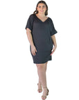 Plus Size Solid Color Loose Fit V Neck T Shirt Style Knee Length Dress