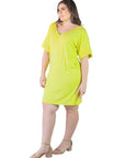 Plus Size Solid Color Loose Fit V Neck T Shirt Style Knee Length Dress