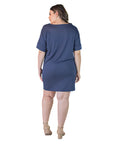 Plus Size Solid Color Loose Fit V Neck T Shirt Style Knee Length Dress