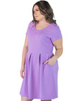 Plus Size Scoop Neck Knee Length Pleated Pocket Dress