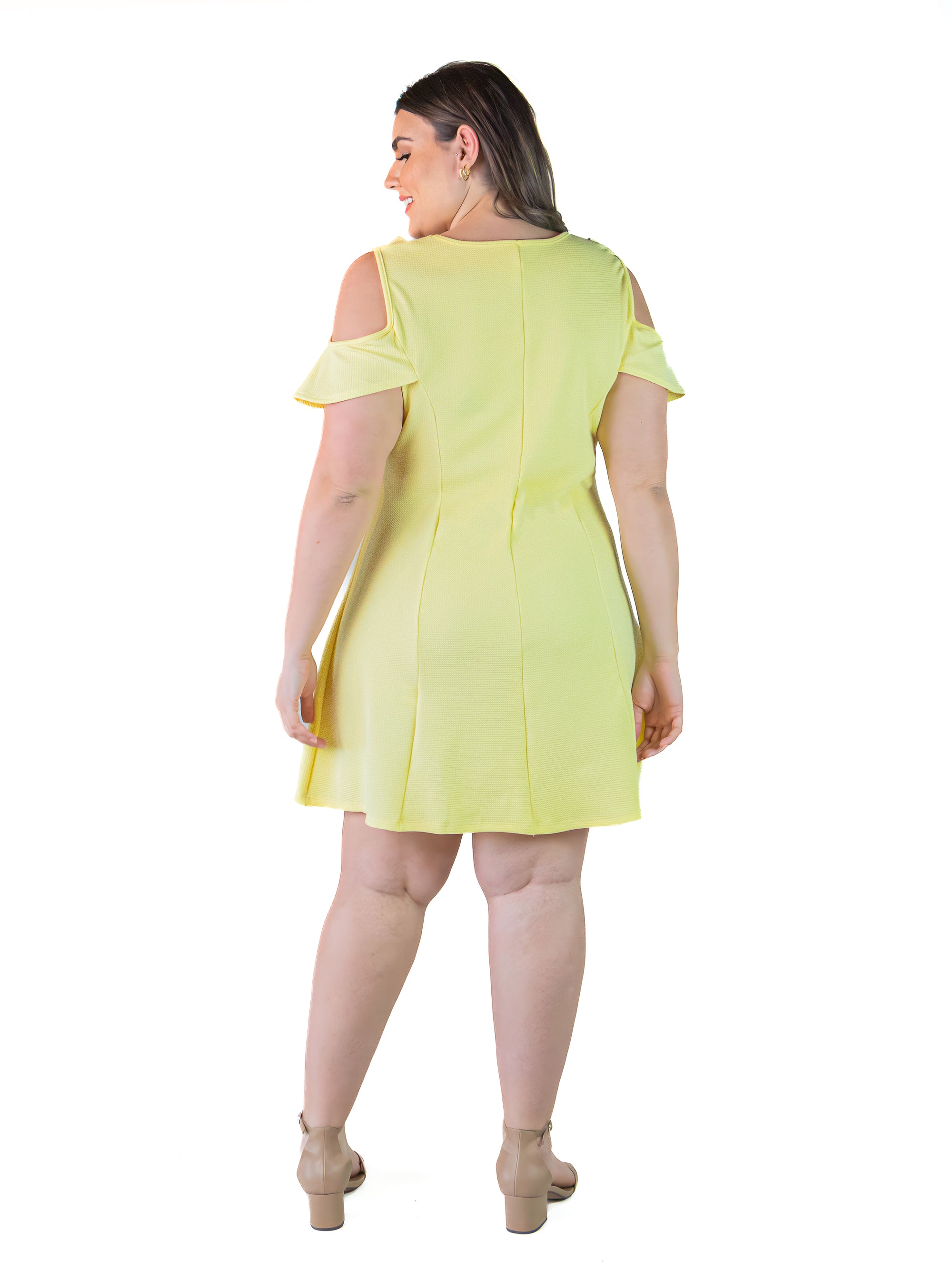 Plus Size Ruffle Cold Shoulder A Line Knee Length Dress