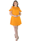 Plus Size Ruffle Cold Shoulder A Line Knee Length Dress