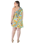 Plus Size Yellow Floral Print One ShoulderRuffle Mini Dress