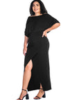 Boat Neck Batwing Sleeve Slit Plus Size Maxi Dress