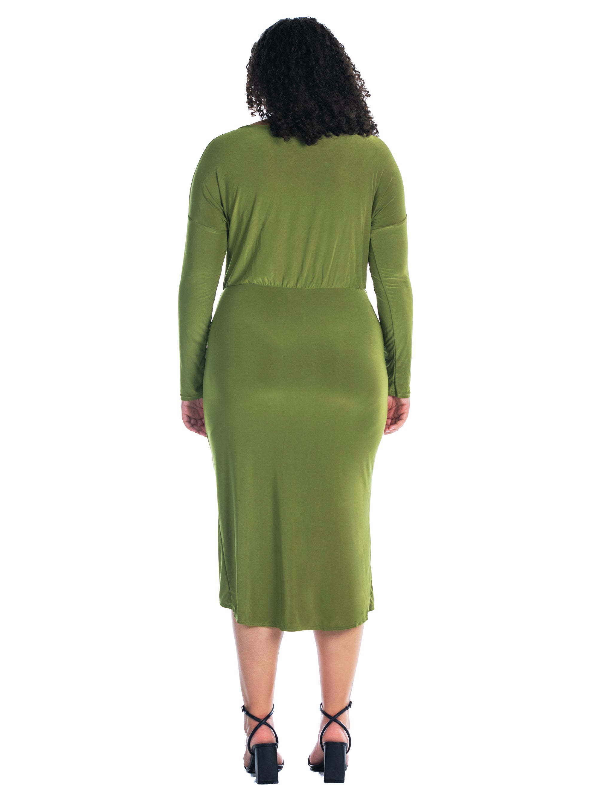 Long Sleeve Dressy Tulip Skirt Knee Length Plus Size Dress