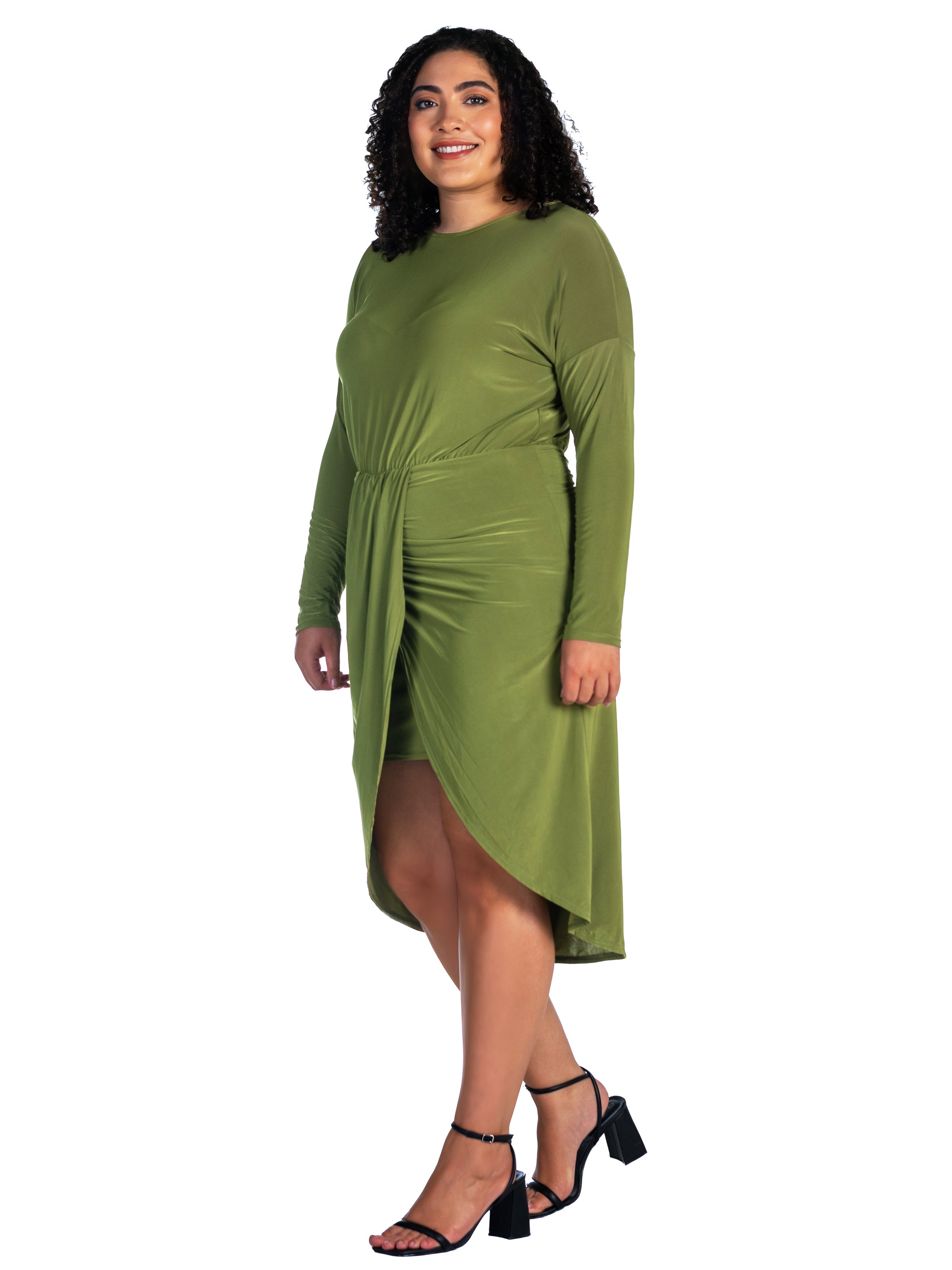 Long Sleeve Dressy Tulip Skirt Knee Length Plus Size Dress
