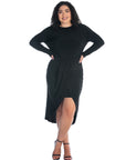 Long Sleeve Dressy Tulip Skirt Knee Length Plus Size Dress