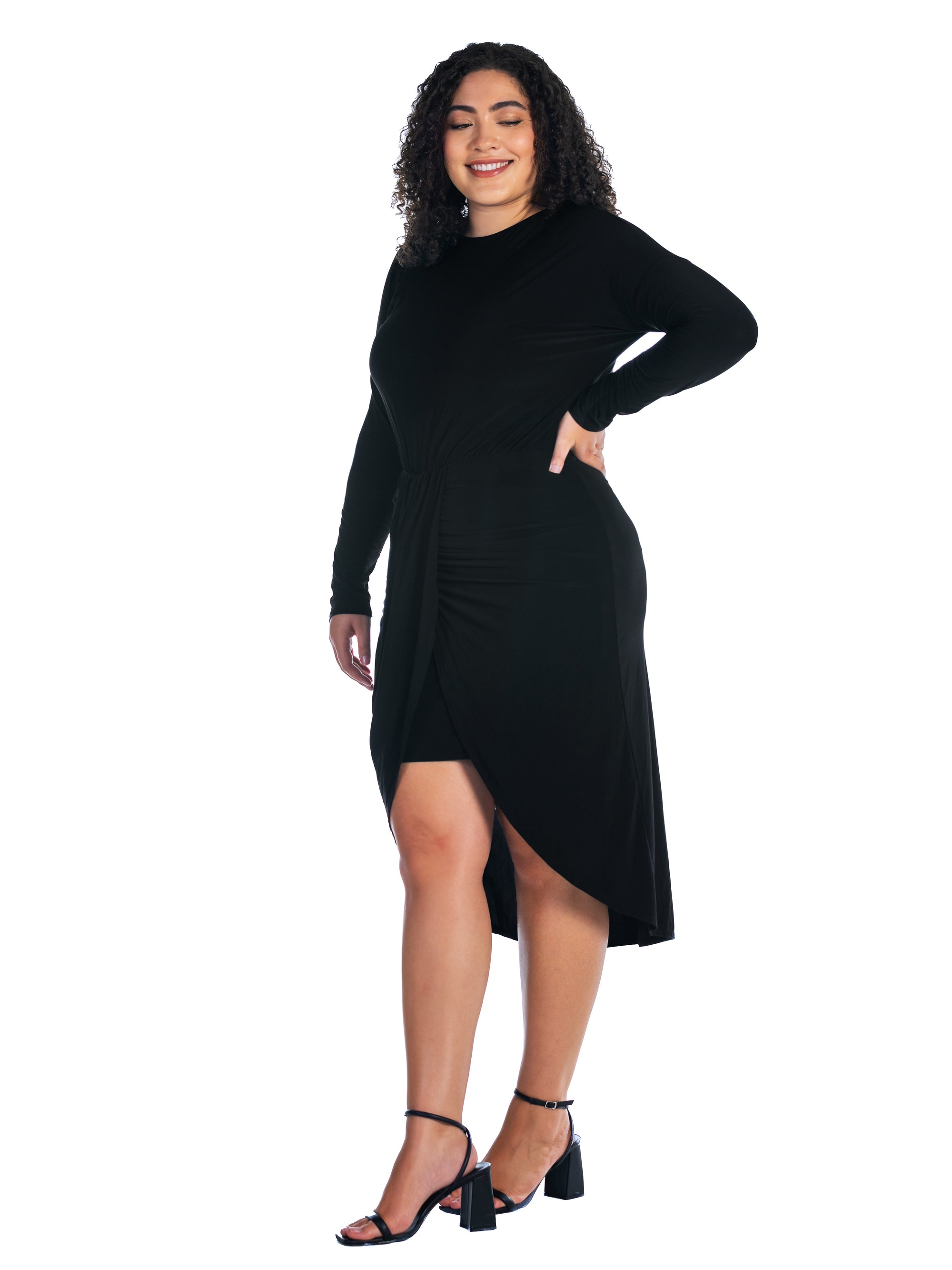 Long Sleeve Dressy Tulip Skirt Knee Length Plus Size Dress