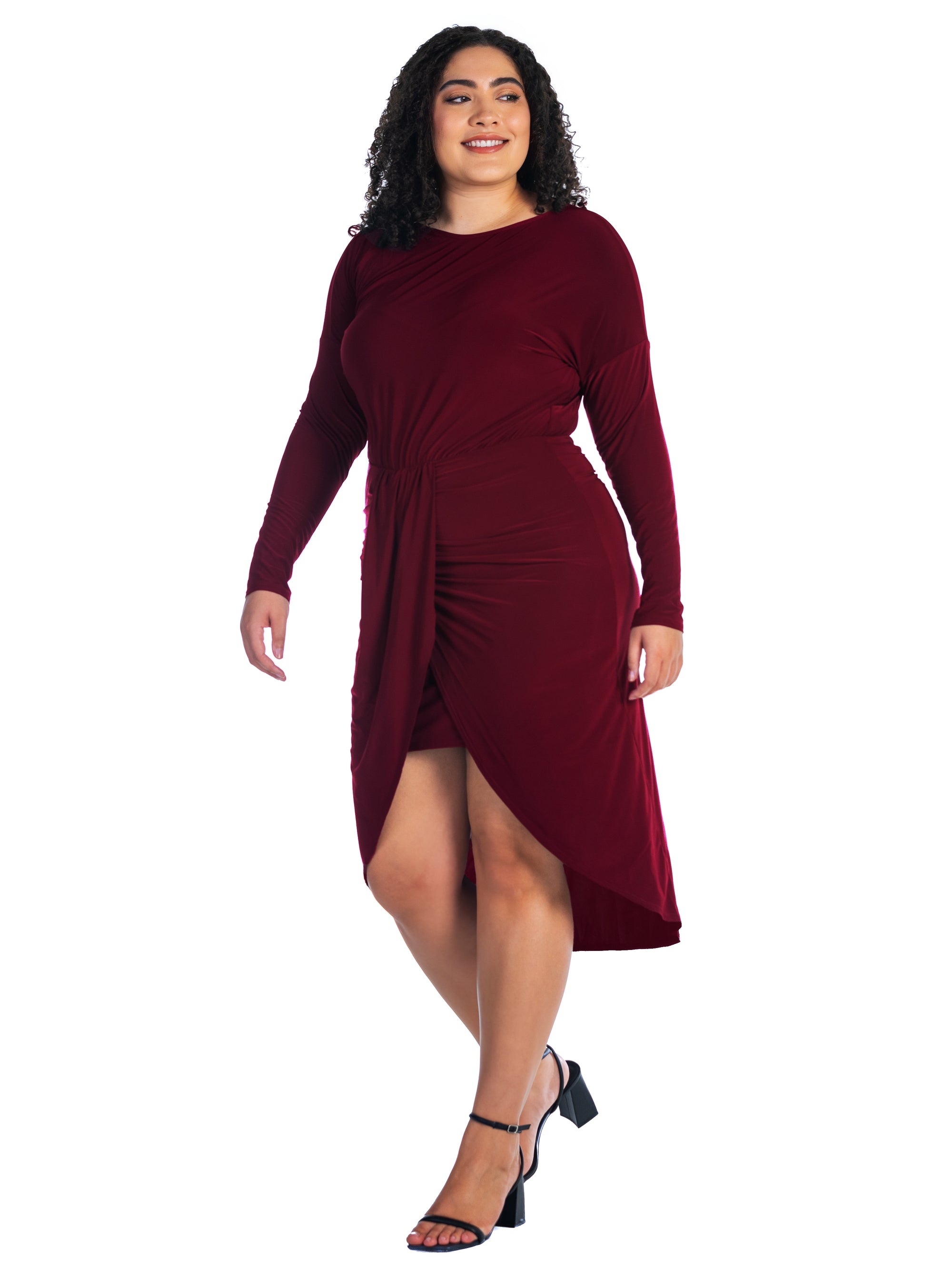 Long Sleeve Dressy Tulip Skirt Knee Length Plus Size Dress
