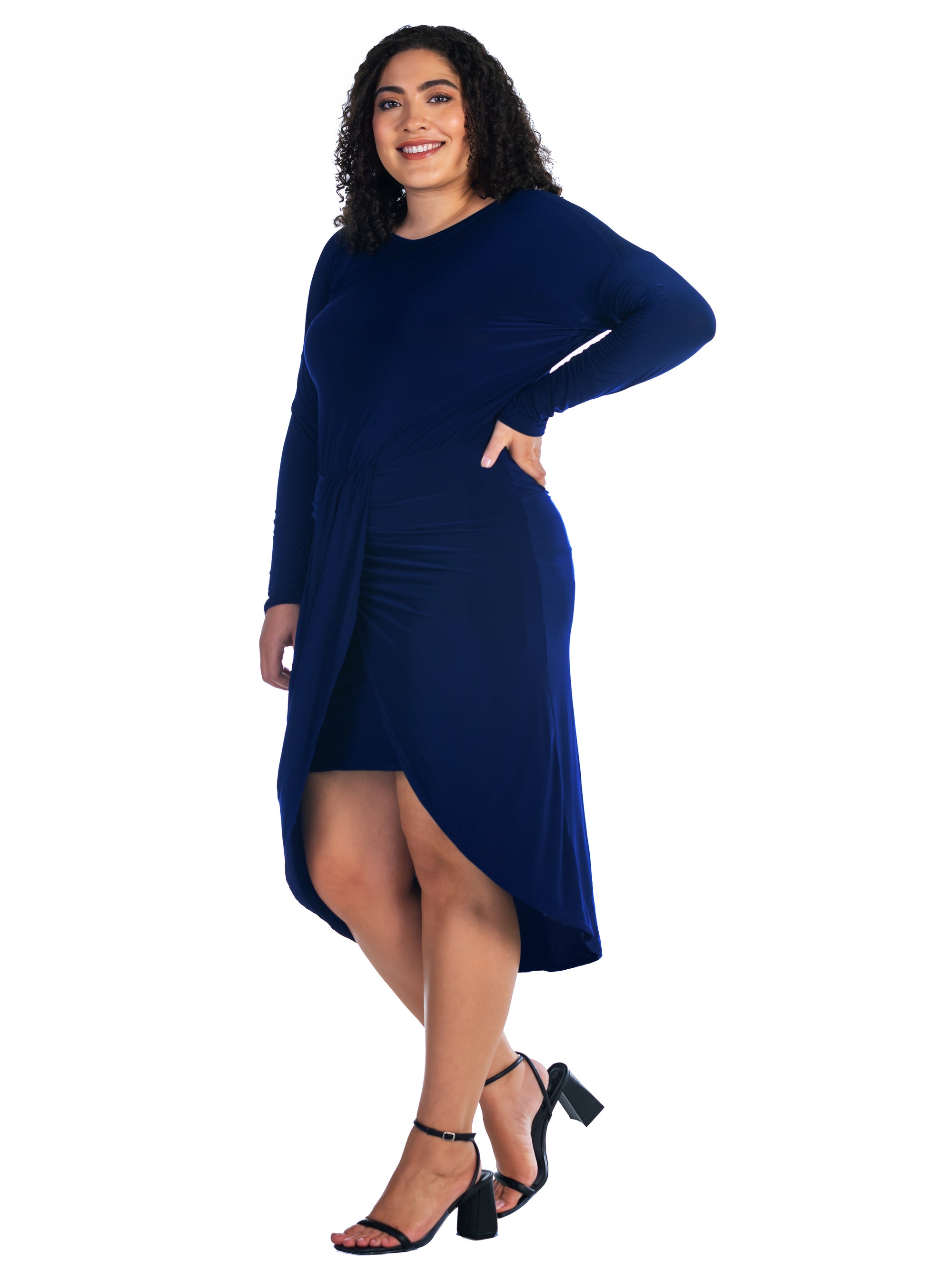 Long Sleeve Dressy Tulip Skirt Knee Length Plus Size Dress