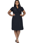 Plus Size Short Sleeve Knee Length V Neck Rouched Wrap Dress
