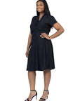 Plus Size Short Sleeve Knee Length V Neck Rouched Wrap Dress