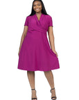 Plus Size Short Sleeve Knee Length V Neck Rouched Wrap Dress